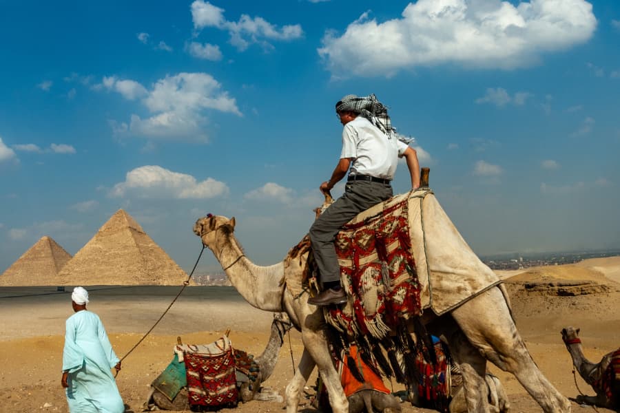 Camel ride at the pyramids of Giza, Egypt