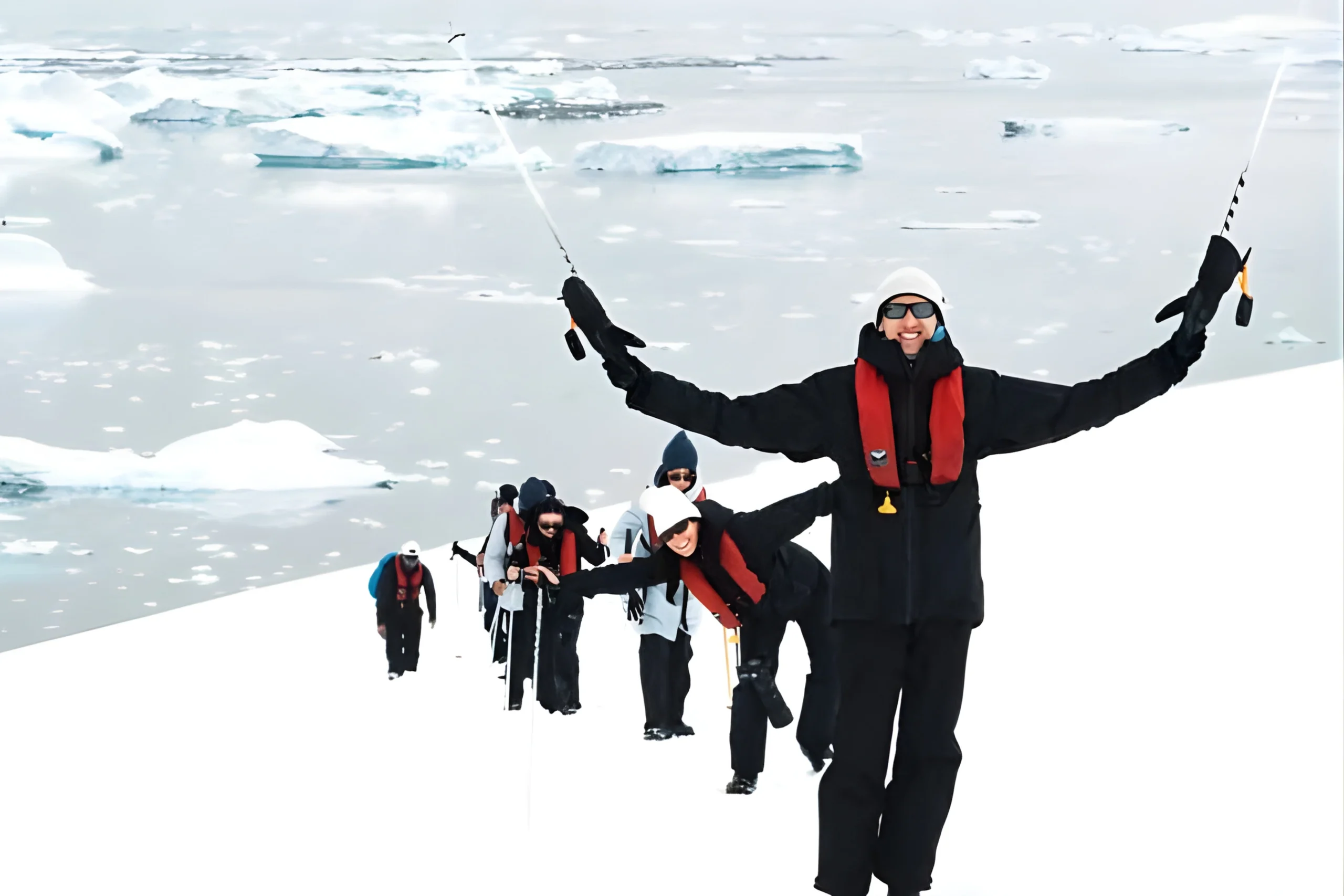 Guests hiking in Antarctica